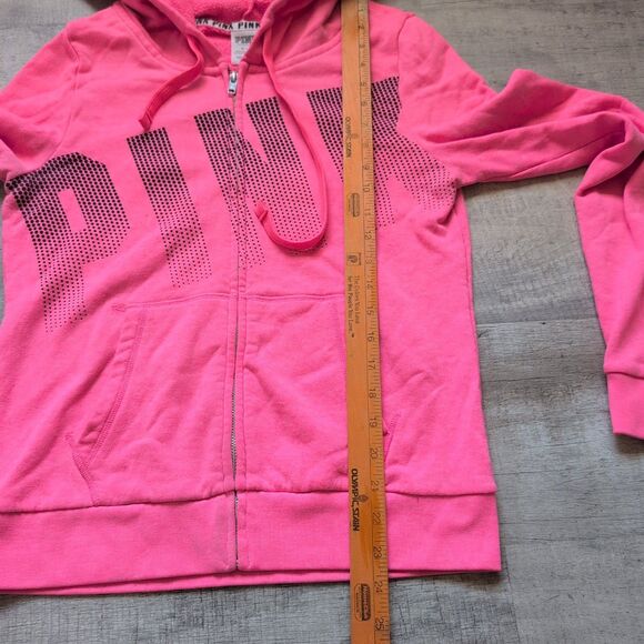 Victorias secret pink bright hoodie sweater size small M Full Zip - Picture 3 of 5